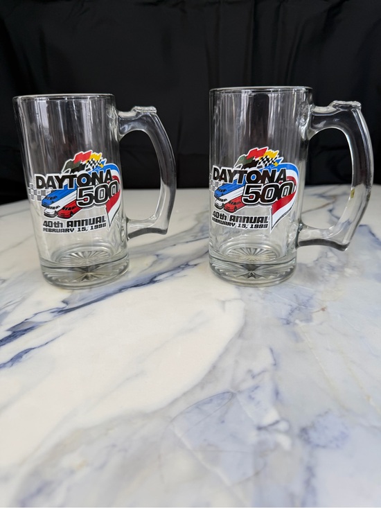 Other - Vintage 1998 Daytona 500 40th Annual NASCAR Glass Beer Mugs Steins Set of 2